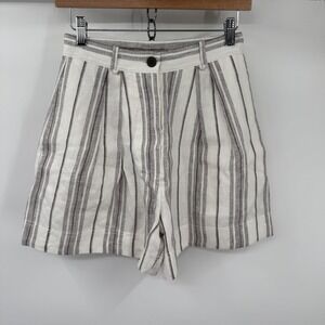 Lee Mathews Dallas Shorts Womens 0 Linen Pleated Striped Pockets Resort Summer
